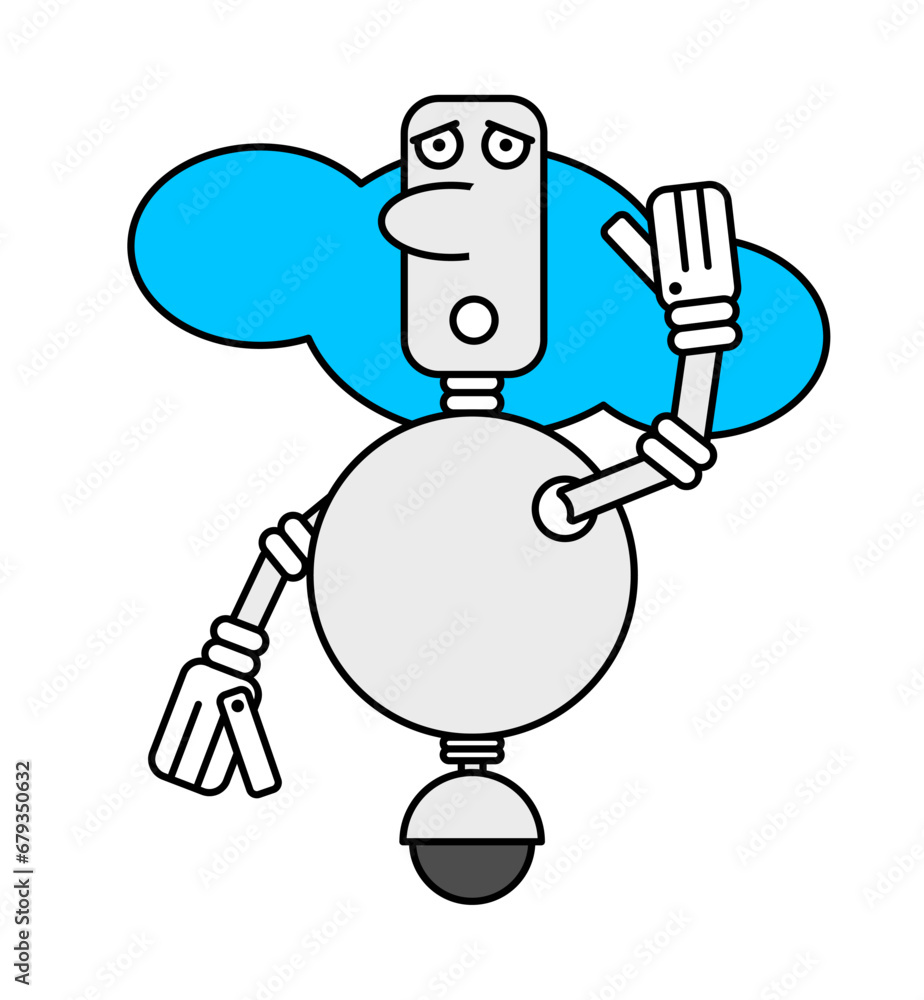 Robot waving with clouds