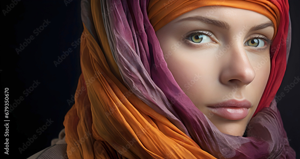portrait of a woman wearing a head scarf. AI generated. portrait of a woman wearing a head scarf. AI generated.