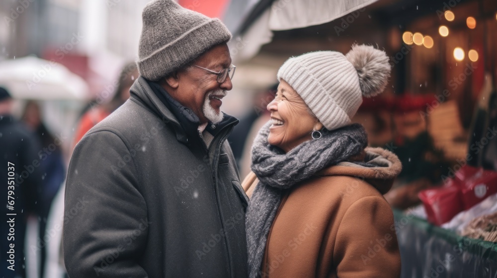 Joyful seniors revel in the magic of an open-air holiday market.