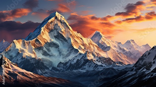 mountain peaks in beautiful sunset light, ai generative