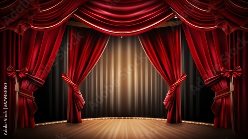 Ribboncutting ceremony poster with red curtains AI generated illustration