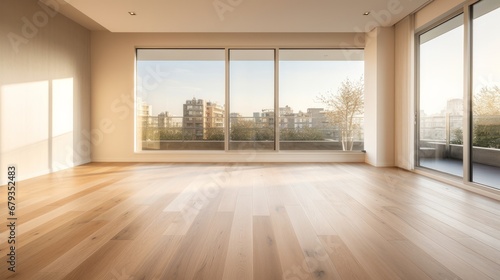 Empty living room with hardwood floor in modern apartment