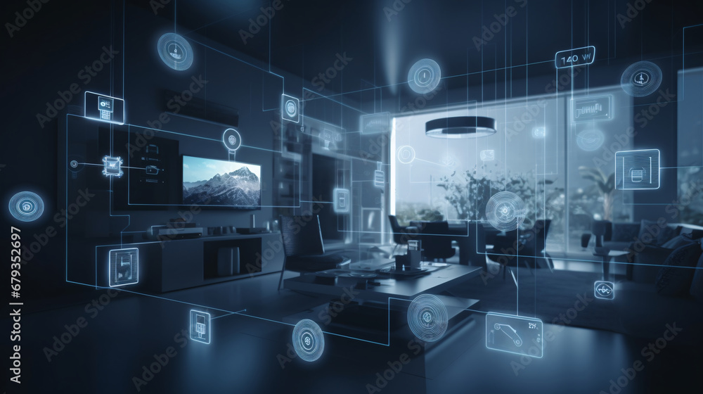 the concept of the Internet of Things with an image of a smart home, featuring various connected devices and appliances AI the concept of the Internet of Things with an image of a smart home, featuring various connected devices and appliances AI