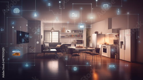 the concept of the Internet of Things with an image of a smart home, featuring various connected devices and appliances AI 