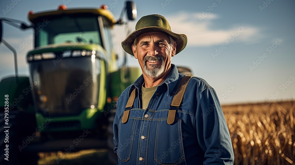 happy farmer posing happily for the camera in the field