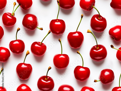 Top view of many red cherries as a mosaic photo