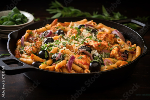 Pasta Bolognese in plate on black background. Bolognese sauce is classic Italian cuisine dish. food for lunch.