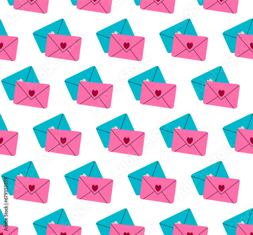 Seamless pattern with envelopes and heart for Valentine's Day
