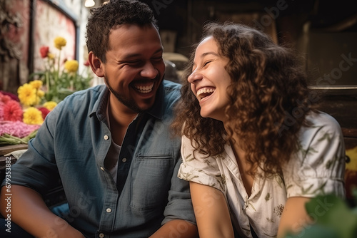 Laughter Harmony: Joyful Connection of a Beautiful Young Latino Couple © JLabrador