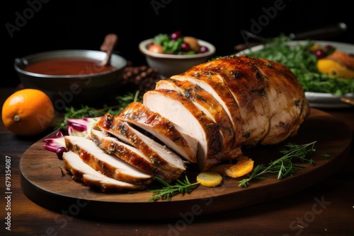 Thanksgiving sliced turkey on top of a board