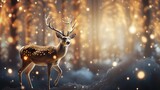 Fondo de navidad con un reno y con luces bokeh. Concepto de fiestas navideñas. Generado por IA