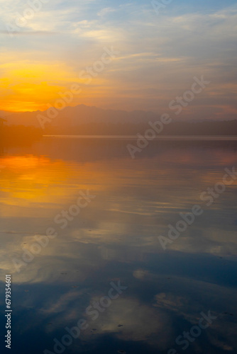 Yiwu lake at sunrise time , beautiful morning, China photo