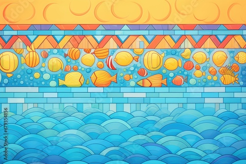 tile mosaic patterns on the edge of a diving pool