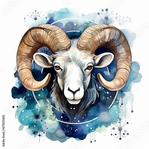 a watercolor of a ram with horns