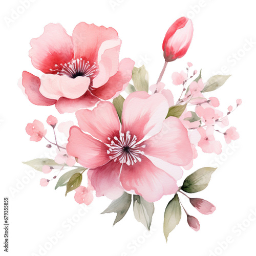 Pink Watercolor Floral Clipart in Captivating, generative ai