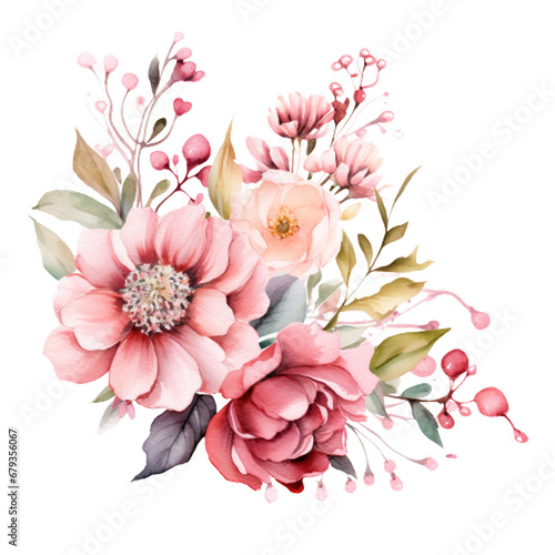 Pink Watercolor Floral Clipart in Captivating, generative ai © Abu