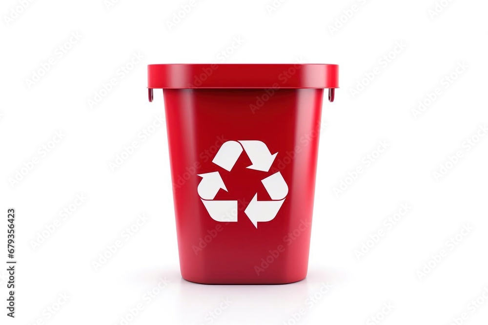 Red recycling bin with recycle symbol on white background Red recycling bin with recycle symbol on white background