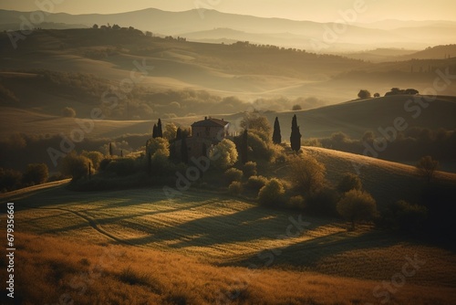 Tuscany landscape in sunset