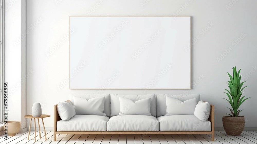Fototapeta premium Home mockup. modern living room interior background. 3d render. generative AI illustration. 