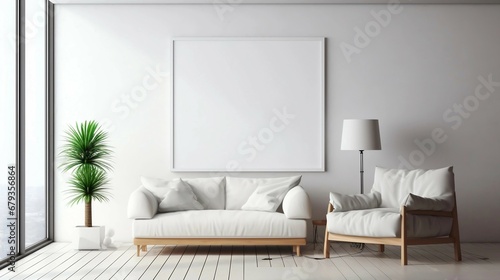 Home mockup. modern living room interior background. 3d render. generative AI illustration.  © roei