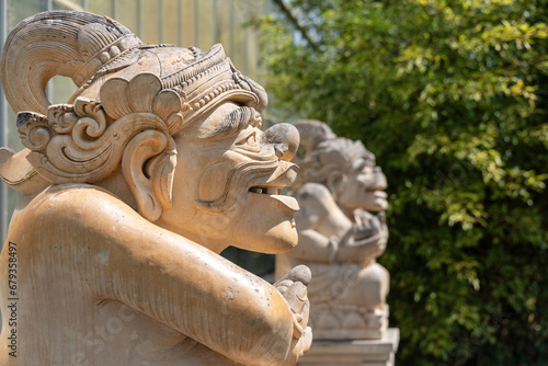 Balinese stone sculptures, traditional balinese statues. Asia and Indonesia culture photo