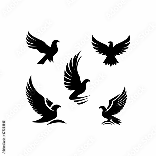 Black Silhouette Eagle Solid Icons Set  © sahadul
