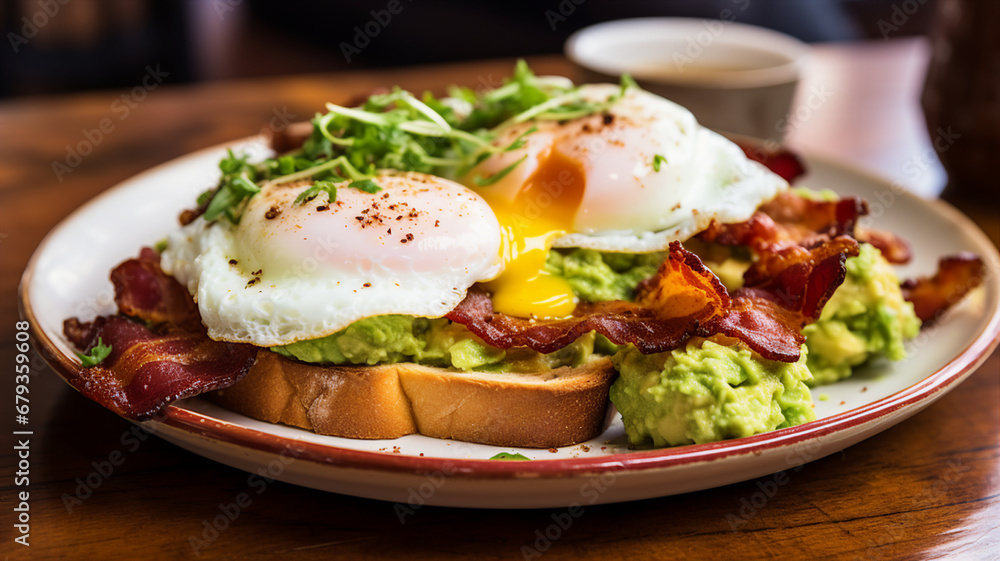 Avocado toast with smashed avocado on toasted bread