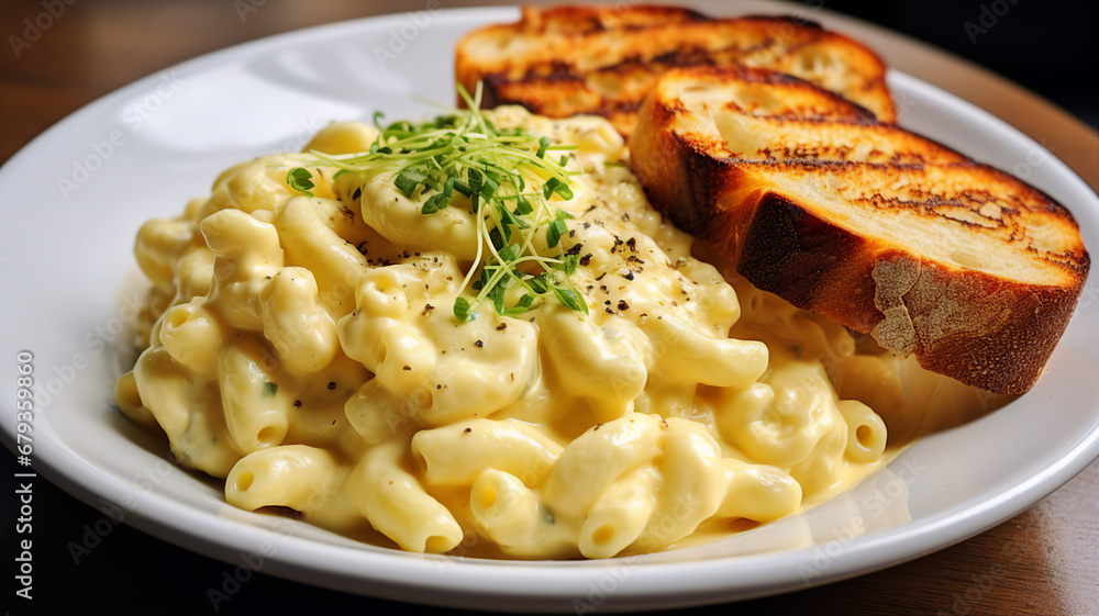 A plate of macaroni and cheese with a rich and gooey cheese sauce