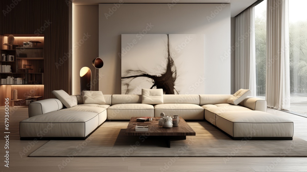Fototapeta premium Elegant modern living room furniture arrangement