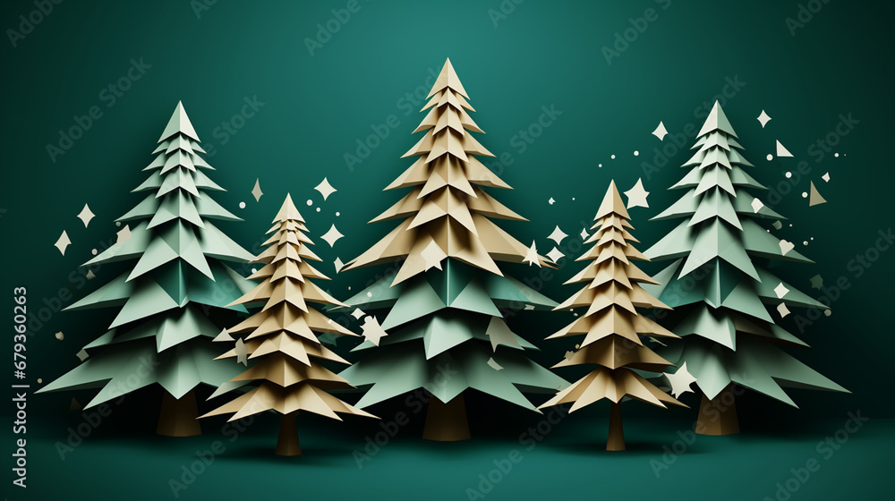Obraz premium Merry Christmas card with paper Christmas tree