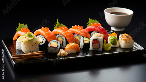Sushi Platter with Wasabi and Soy Sauce 