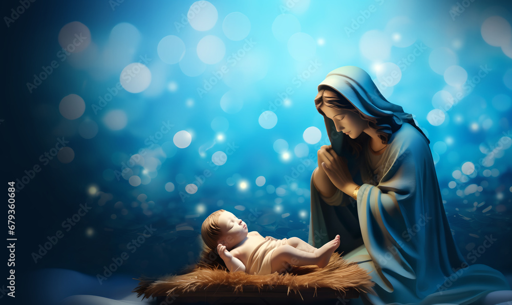 Φωτογραφία the Christmas story of the baby Jesus in the Christmas manger and the holy famil