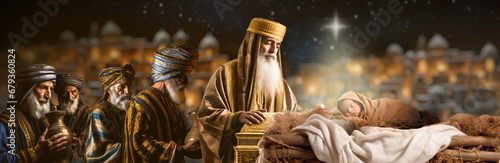 Fototapete Christmas story the Magi five kings brought gifts to the baby Jesus in the Chris