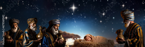 Photo Christmas story the Magi five kings brought gifts to the baby Jesus in the Chris