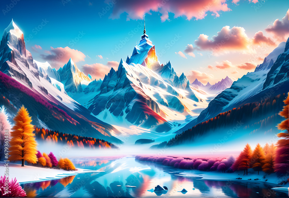 The winter world. Scenery that will come out in fantasy or dreams. background. Generative AI