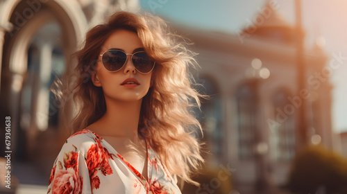 Portrait of a Woman with Curly Hair in Sunglasses © Gary
