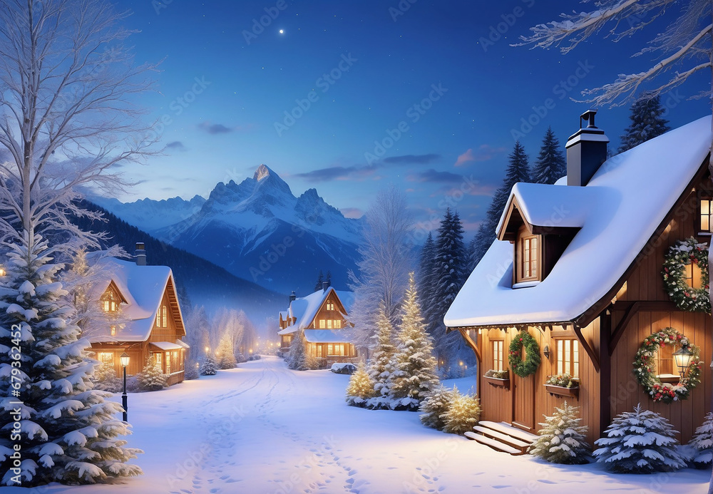 Naklejka premium Christmas cheer, the house is decorated for Christmas.