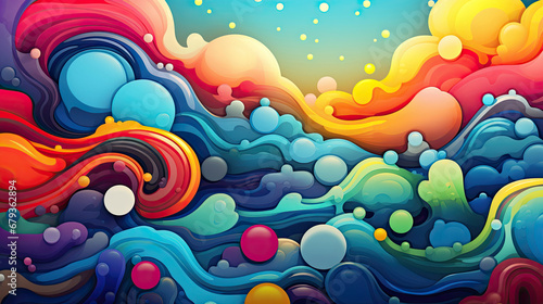 Abstract background with colorful waves and bubbles. Vector illustration. 