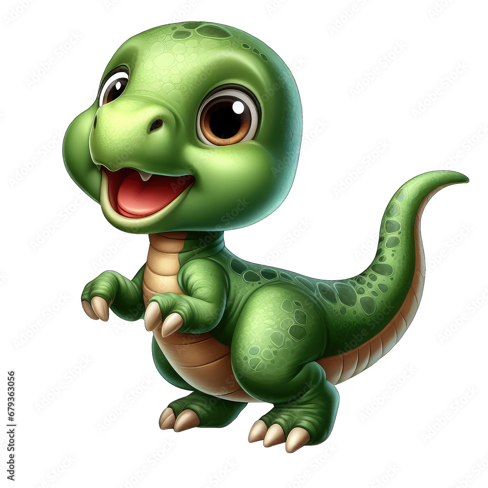 Fototapeta premium Dino Delight: Adorable Dinosaur Cartoon on Transparent Background, GENERATIVE AI