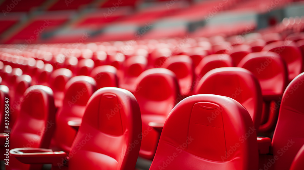 Fototapeta premium Row of empty red seats at stadium