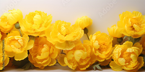 Top view floral background with yellow peonies