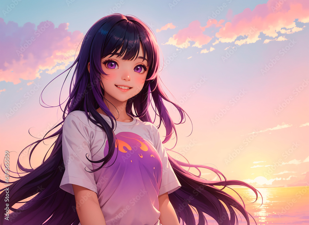 beautiful asian girl with long hair at sunset beautiful asian girl with long hair at sunset