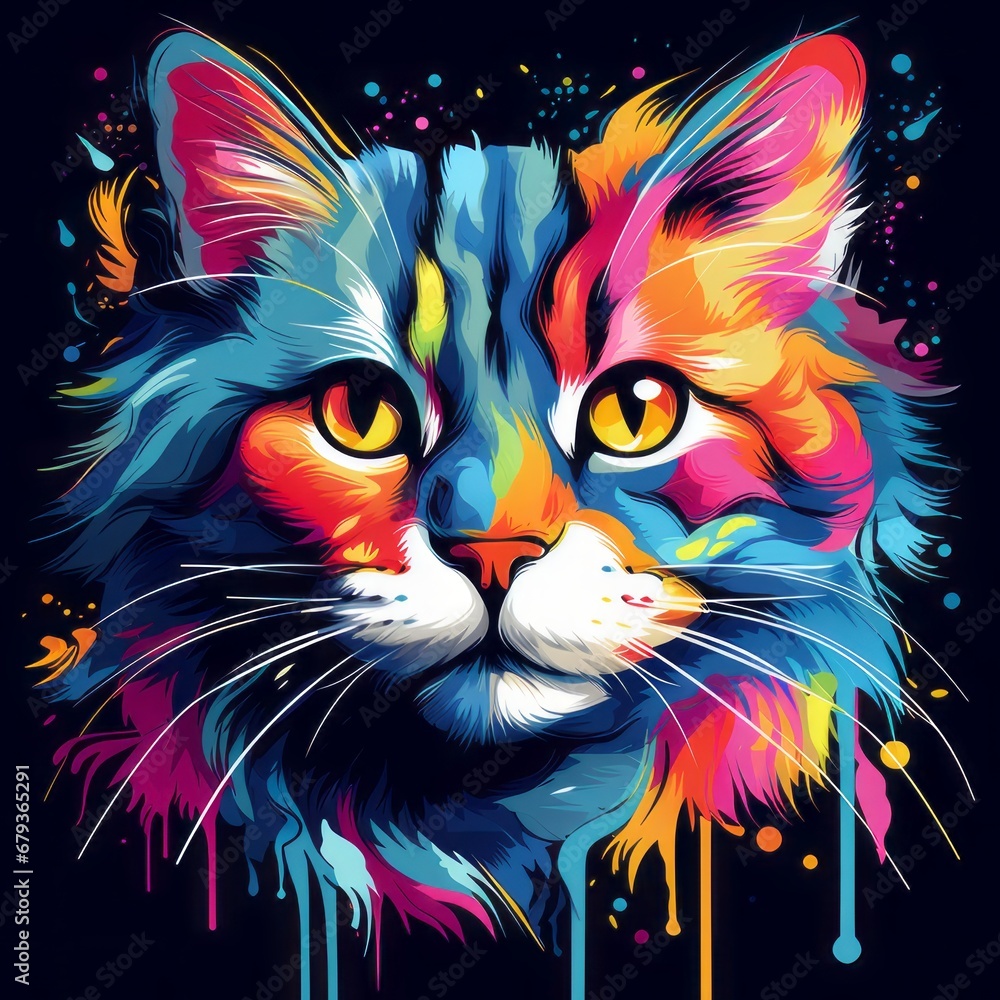 A cat colorful splash art Vector art