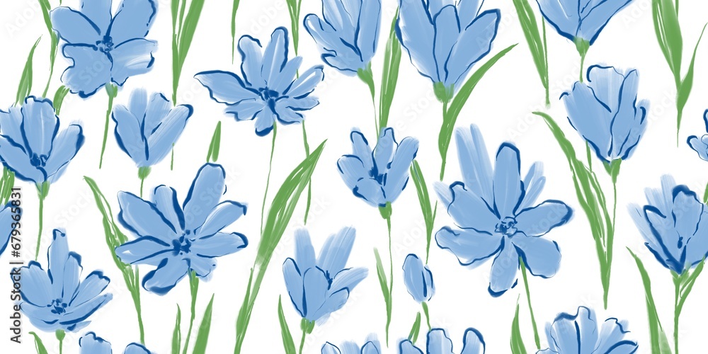 Seamless pattern with blue flowers. Gentle floral background with hand ...