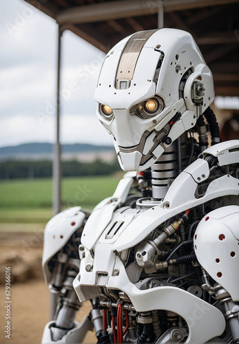 robot controlled by artificial intelligence, works on a farm