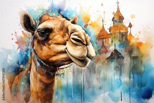 watercolor Camel Watercolor realistic camel desert