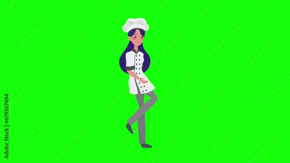Woman Chef, Walking Animation. Character 2D Figure Cartoon Animation