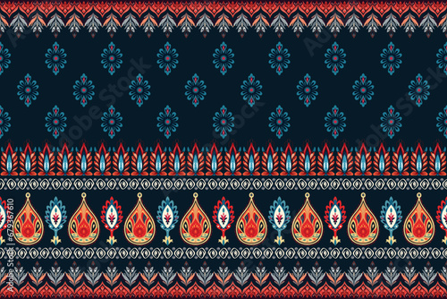Abstract ethnic pixel border pattern flower. Aztec fabric boho mandalas India sari border design textile wallpaper. Tribal native motif African American saree borders Saree embroidery vector 