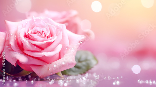 Pink rose closeup on a blurred background with beautiful bokeh