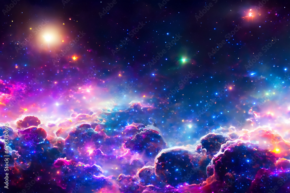 Dichte Wolken aus bunten kräftig leuchtenden Galaxien aus Sternen und Planeten in einem dunklen unendlich weiten Universum. Hintergrund und Vorlage für Technik, Astronomie, Wissenschaft und Forschung Dichte Wolken aus bunten kräftig leuchtenden Galaxien aus Sternen und Planeten in einem dunklen unendlich weiten Universum. Hintergrund und Vorlage für Technik, Astronomie, Wissenschaft und Forschung